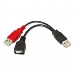 Cable USB 2. 0 + Alimentación Aisens A101-0030/ USB Hembra + USB Macho - USB Macho/ 15cm/ Negro/ Rojo