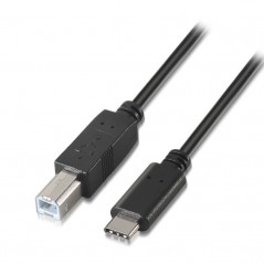 Cable USB 2. 0 Impresora Aisens A107-0053/ USB Tipo-C Macho - USB Macho/ 1m/ Negro