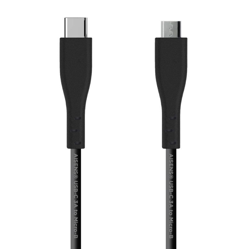 Cable USB 2. 0 Aisens A107-0349/ USB Tipo-C Macho - MicroUSB Macho/ 1m/ Negro