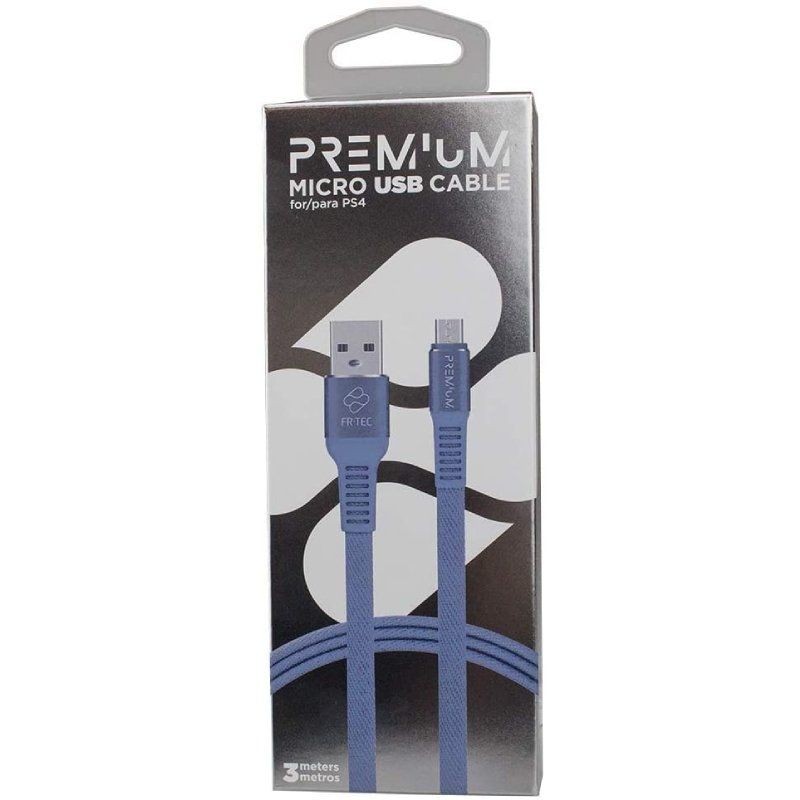 Cable USB 2. 0 Blade FR-TEC Premium para PS4/ USB Macho - MicroUSB Macho/ 3m/ Azul