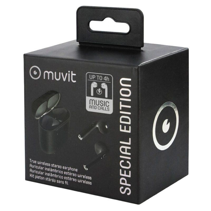 Auriculares Bluetooth Muvit Airpods MUHPH0122 con estuche de carga Autonomía 5h Negros