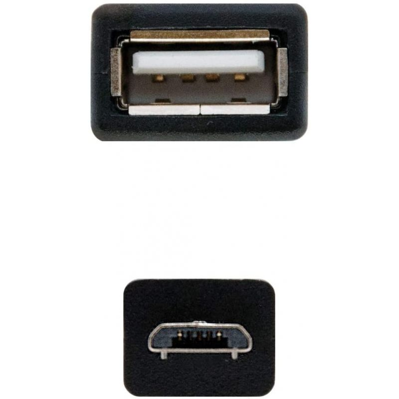 Cable USB 2.0 Nanocable 10.01.3500 MicroUSB Macho - USB Hembra 15cm Negro
