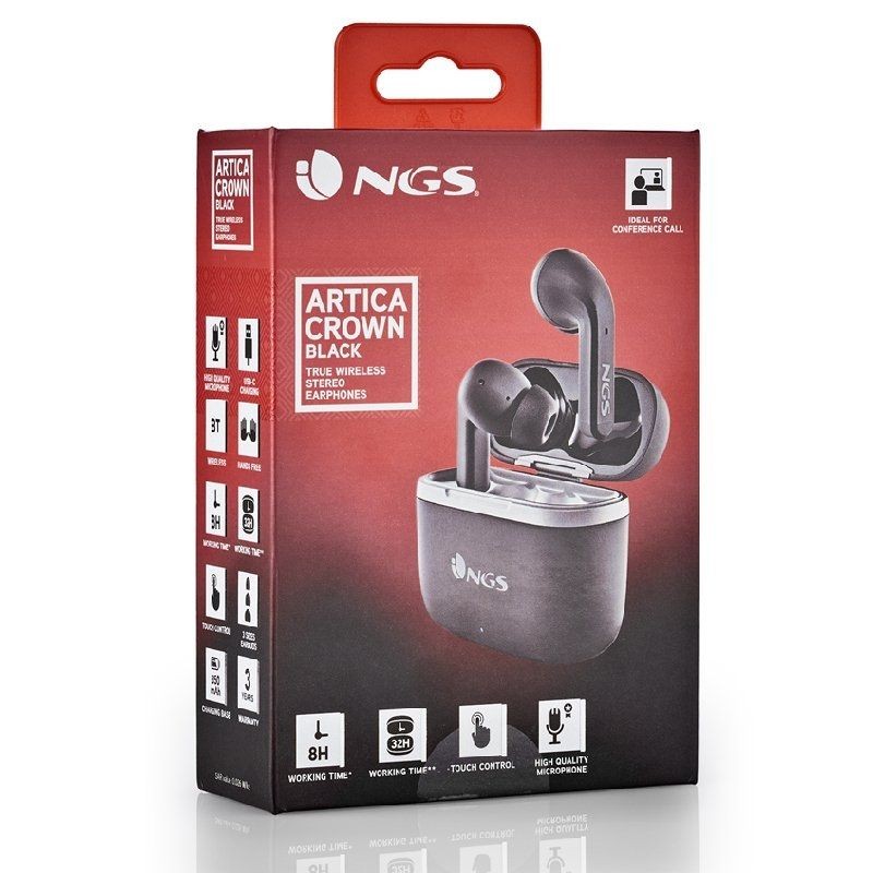 Auriculares Bluetooth NGS Ártica Crown con estuche de carga Autonomía 8h Negros