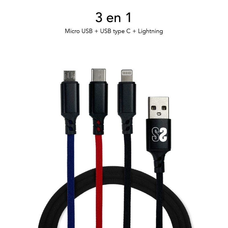 Cable USB 2.0 Subblim SUB-CAB-3IN101 Micro USB USB Tipo-C Lightning - USB Macho 1m