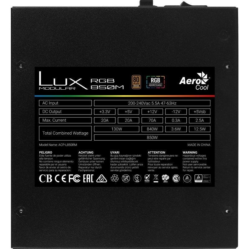 Fuente de Alimentación Aerocool LUX RGB 850M 850W Ventilador 12cm 80 Plus Bronze