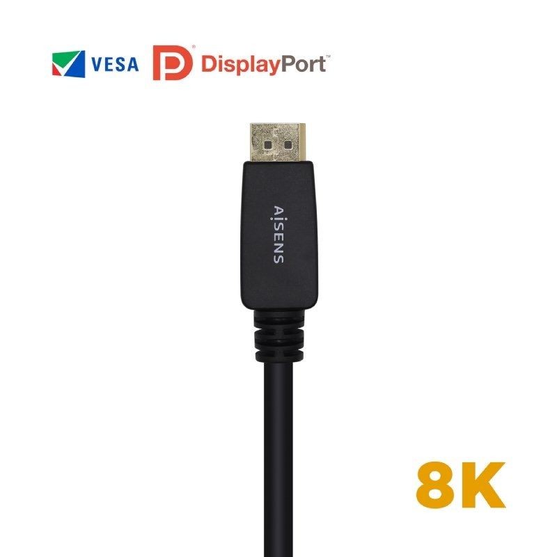 Cable Displayport 1.4 8K Aisens A149-0433 Displayport Macho - Displayport Macho 3m Certificado Negro