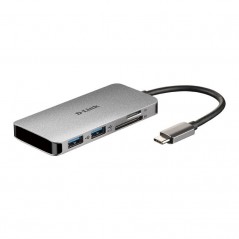 Hub USB 3.0 Tipo-C D-Link DUB-M610 2 Puertos USB 1 Thunderbolt 3 1 HDMI 1 Lector Tarjetas SD Gris