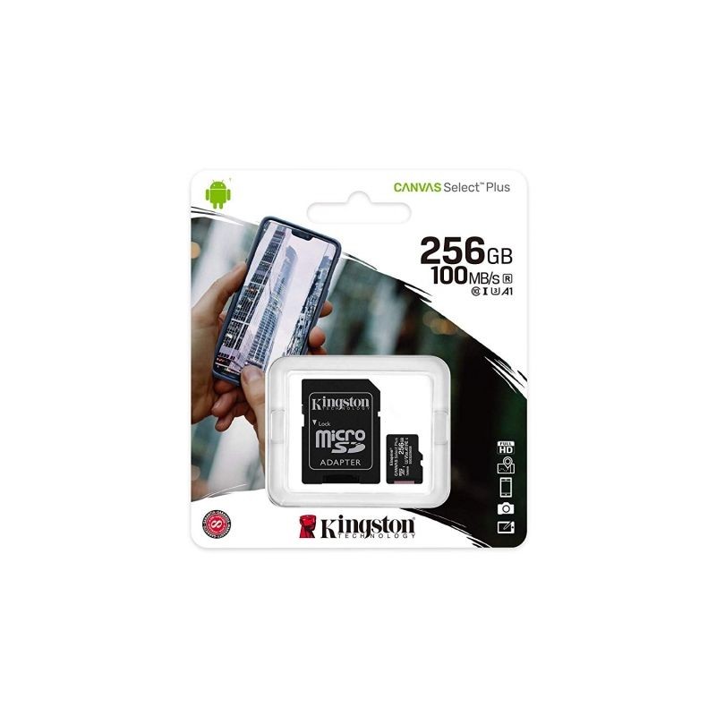 Tarjeta de Memoria Kingston CANVAS Select Plus 256GB microSD XC con Adaptador Clase 10 100MBs