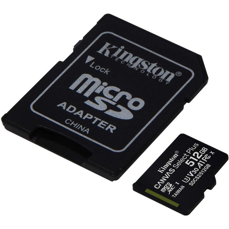 Tarjeta de Memoria Kingston CANVAS Select Plus 512GB microSD XC con Adaptador Clase 10 100MBs