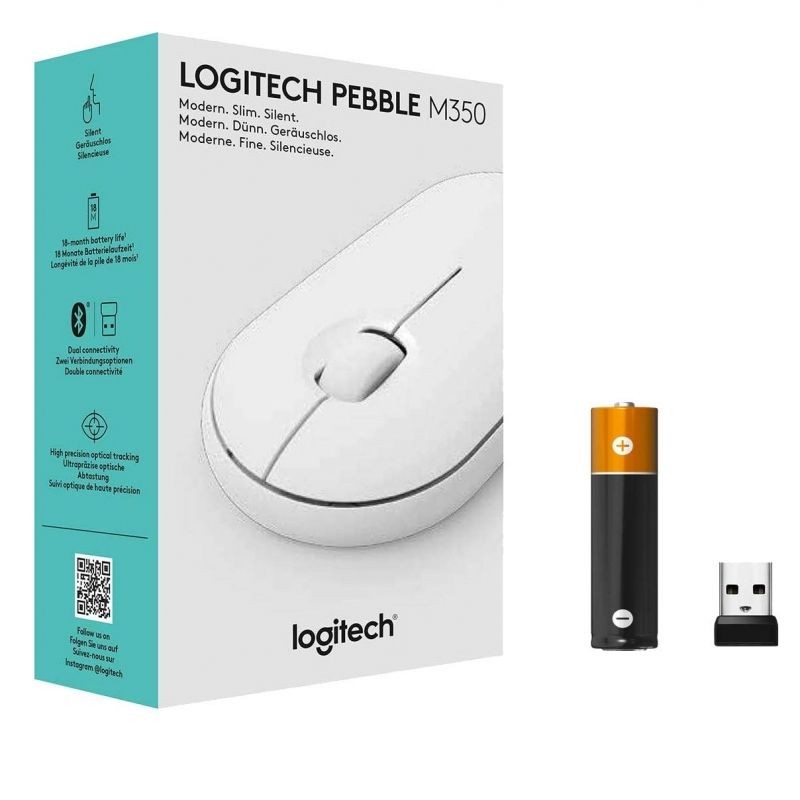 Ratón Inalámbrico por Bluetooth 2.4GHz Logitech Pebble M350 Hasta 1000 DPI Blanco Crudo