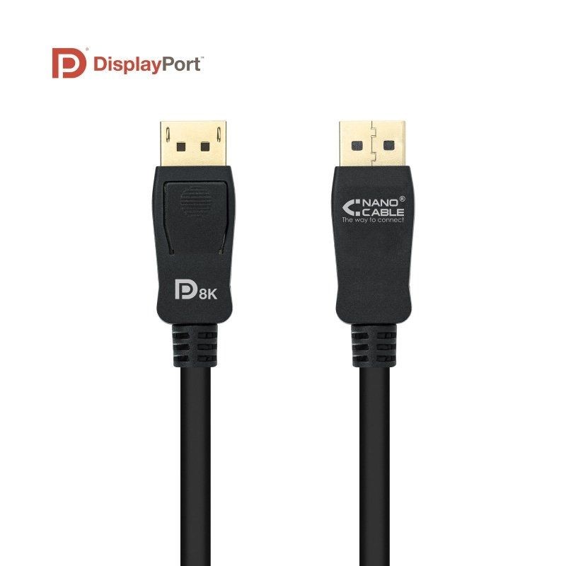 Cable Displayport 1.4 8K Nanocable 10.15.2502 Displayport Macho - Displayport Macho 2m Certificado Negro