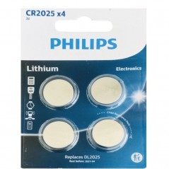 Pack de 4 Pilas de Botón Philips CR2025 Lithium 3V