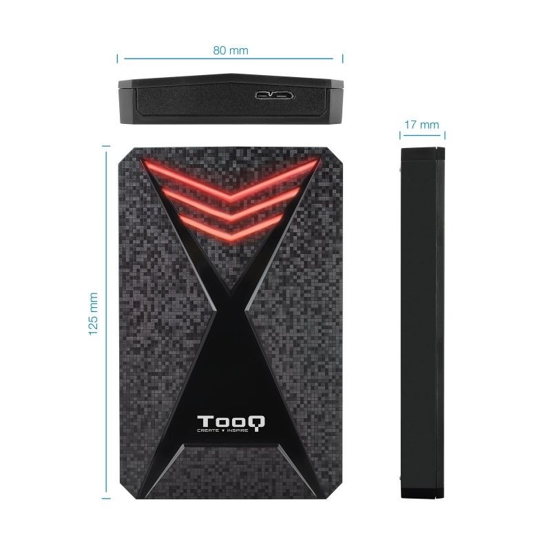 Caja Externa Gaming para Disco Duro de 2.5 TooQ TQE-2550RGB USB 3.1 Sin tornillos