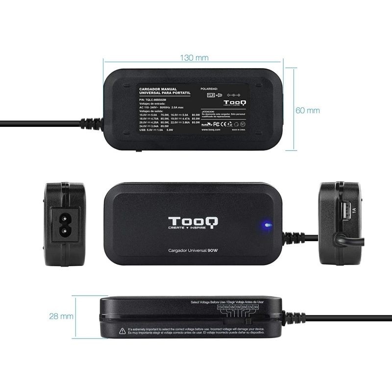 Cargador de Portátil TooQ TQLC-90BS02M 90W Manual 12 Conectores Voltaje 15-24V