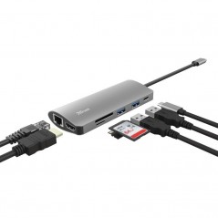 Hub USB 2.0 Tipo-C Trust Dalyx 2 Puertos USB 1 Puerto USB Tipo-C 1 HDMI 1 RJ45 1 Lector Tarjetas SD y microSD Gris
