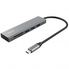 Hub USB 3.2 Tipo-C Trust Halyx 3 Puertos USB 1 Lector Tarjetas SD Gris