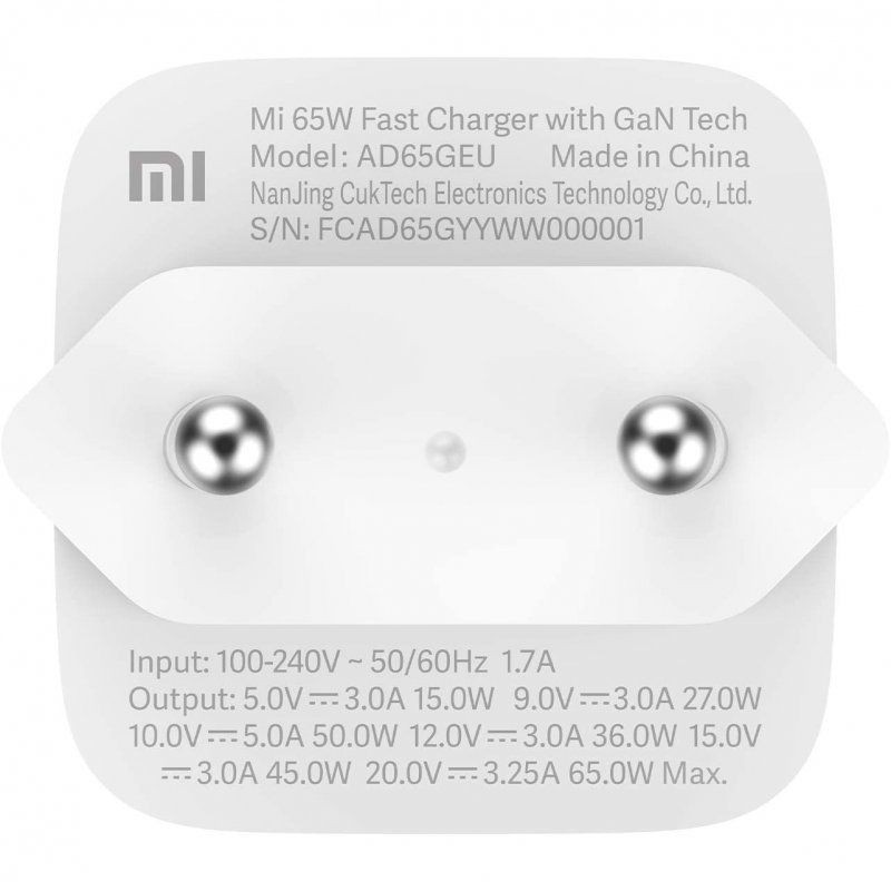 Cargador de Pared Xiaomi Mi Fast Charger 1xUSB Tipo-C 65W